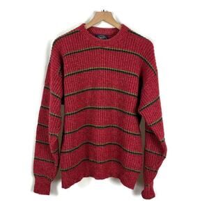 Vintage Men’s Lake Harmony Rowing Club Wool Blend Sweater | Cranberry Stripe | L